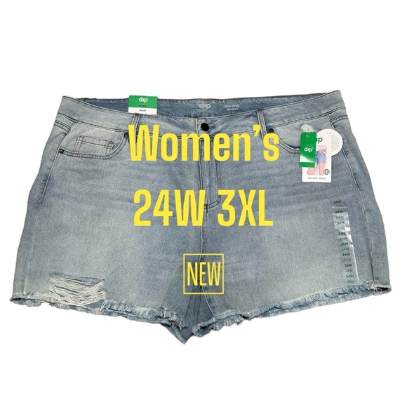 Women’s dip 24W 3XL Plus Faded Blue Denim Jeans Shorts Cut Offs Hem Stretch NWT - Picture 2 of 9